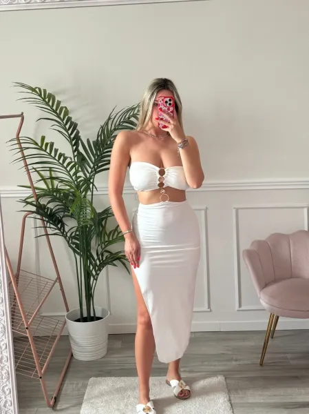 Cut-Out Dress with Jewel Detail - White