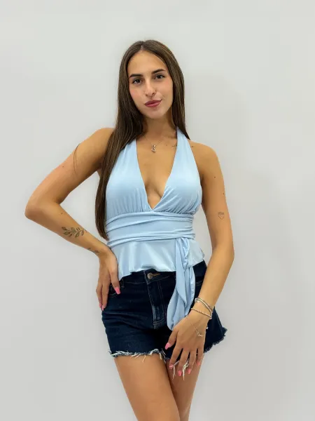 Halter Neck Top - Sky Blue