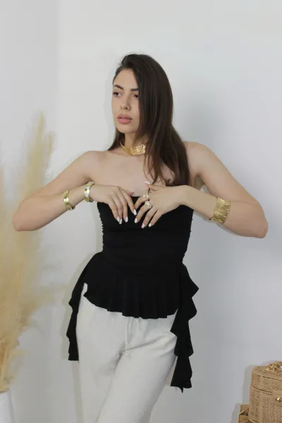 Strapless Ruffle Top - Black