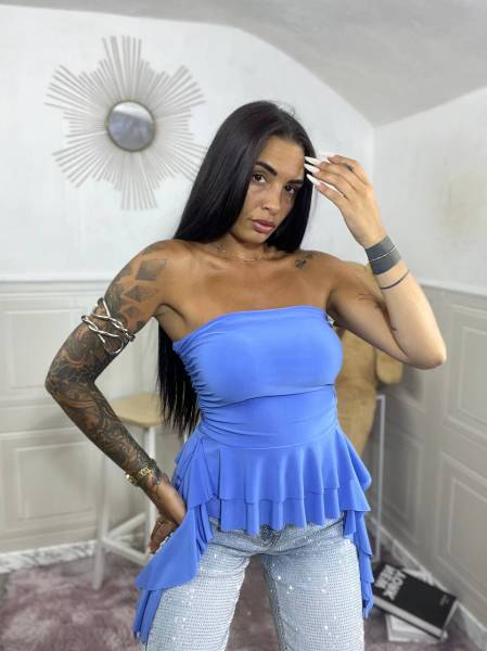 Strapless Ruffle Top - Royal Blue