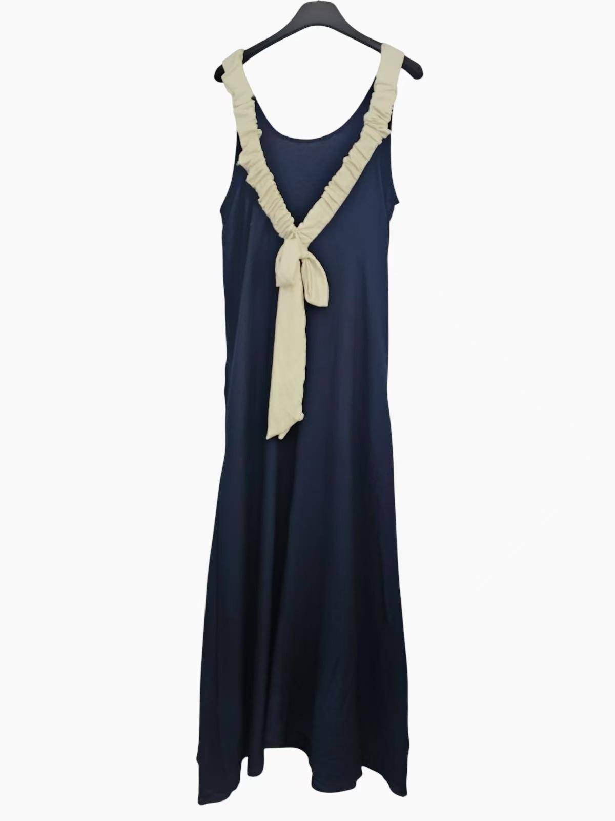 Backless Dress with Bow - Blue