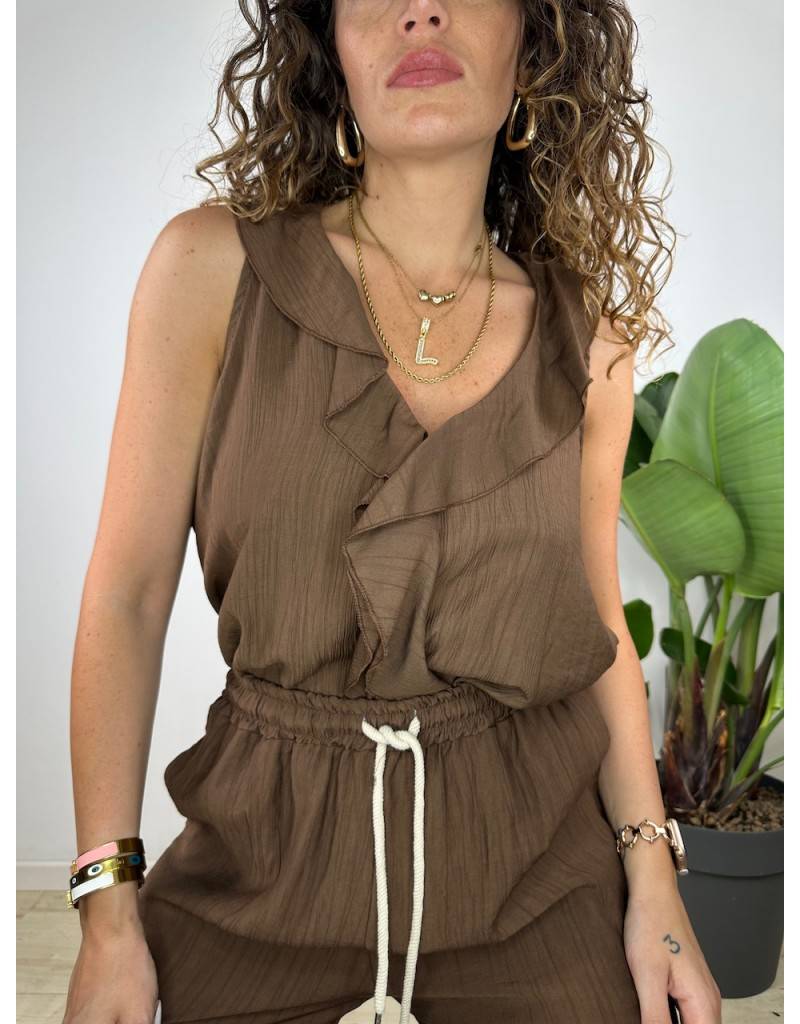 Frilled Tank Top - Brown