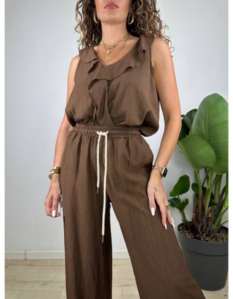 Frilled Tank Top - Brown