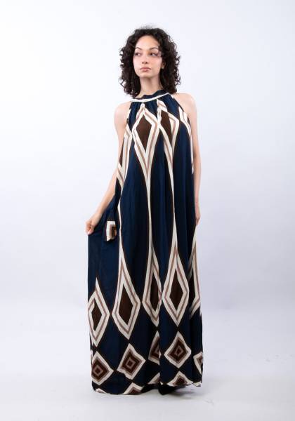 Sleeveless Long Patterned Dress - Blue