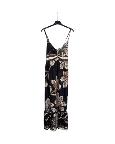 Floral Print Maxi Airy Dress - Black