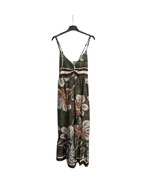 Floral Print Maxi Airy Dress - Khaki