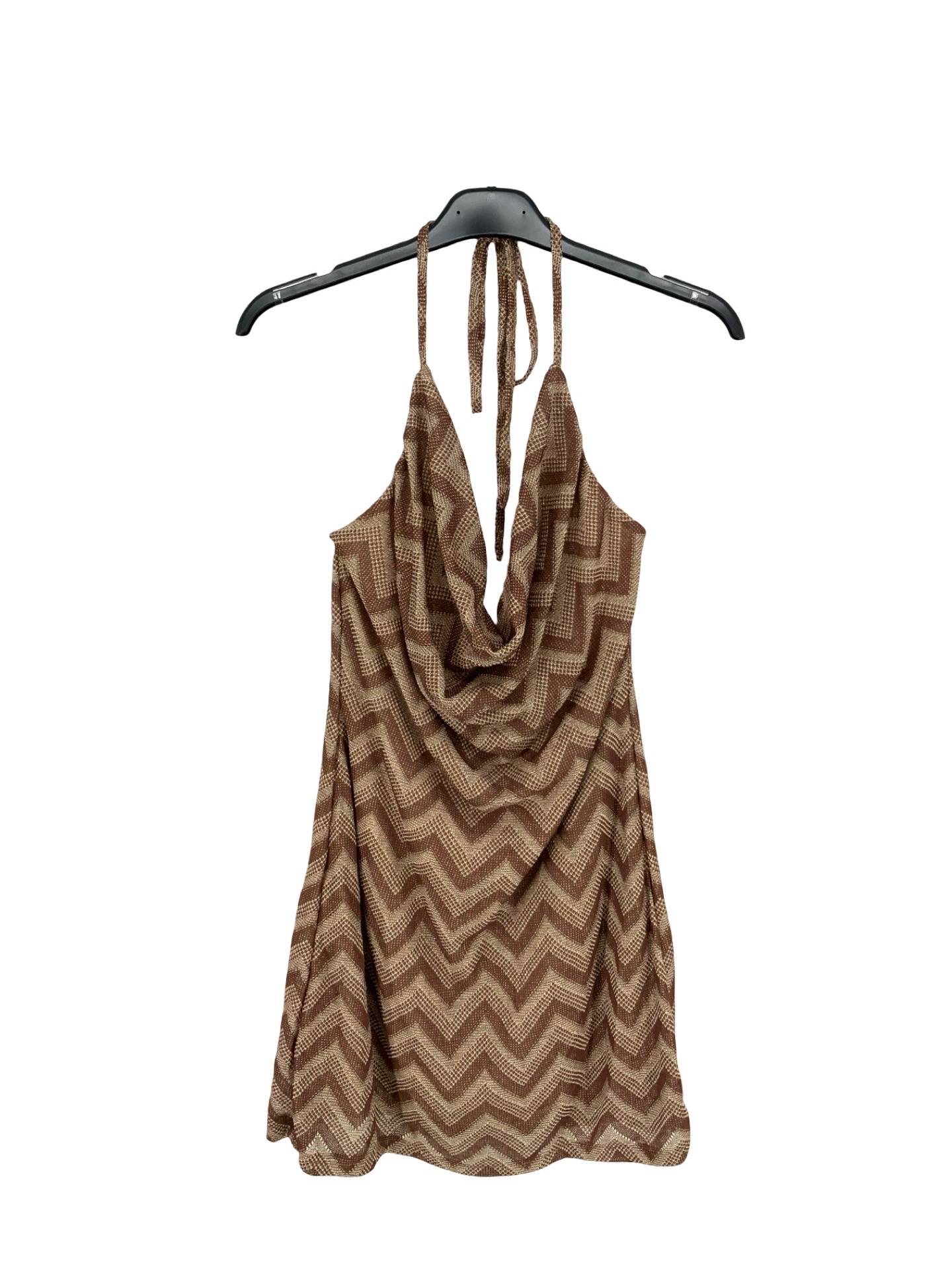 Chevron Halter Neck Mini Dress - Brown