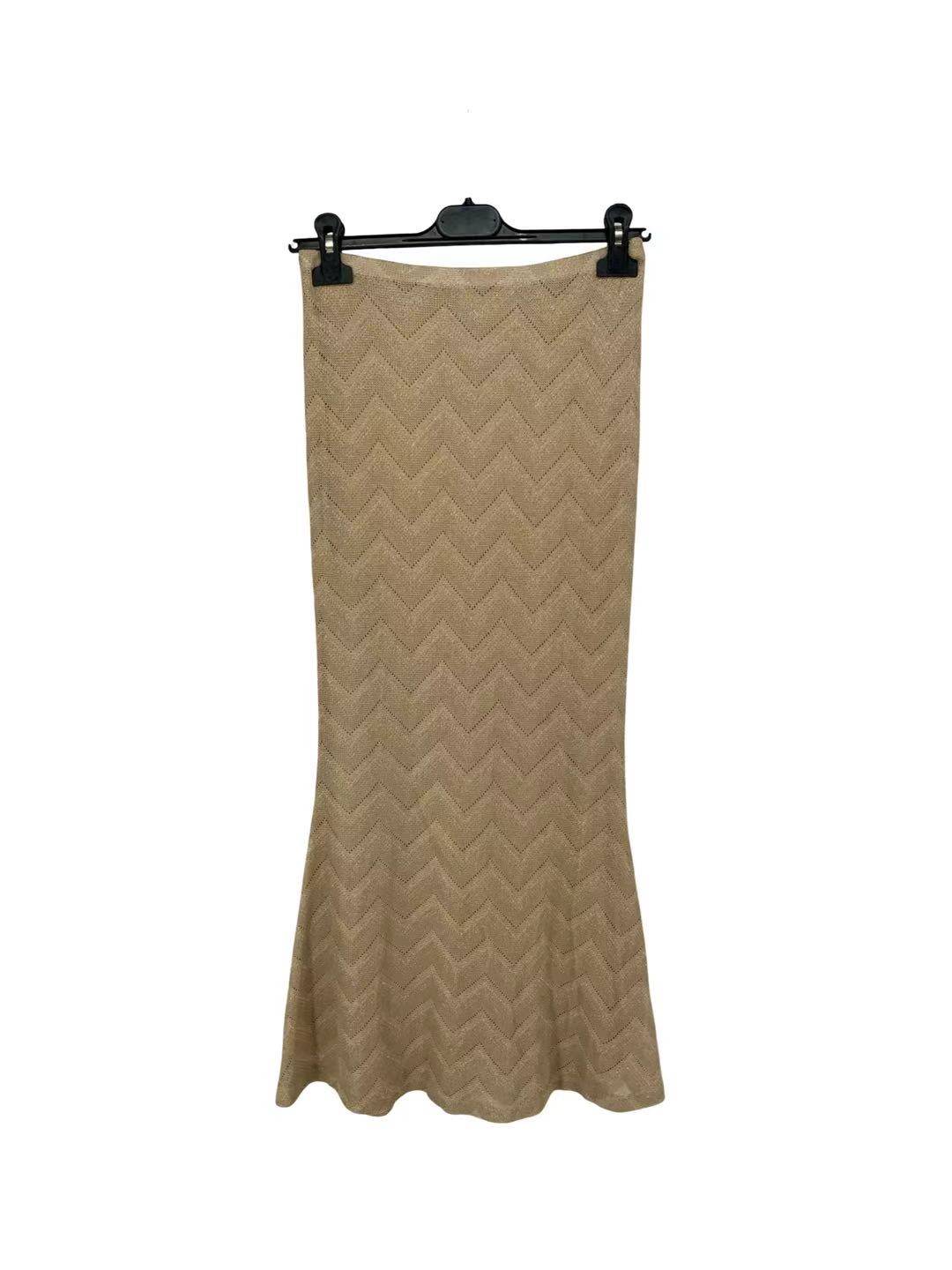 Chevron Crop Top & Maxi Skirt Set - Beige