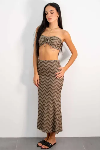 Chevron Crop Top & Maxi Skirt Set - Black