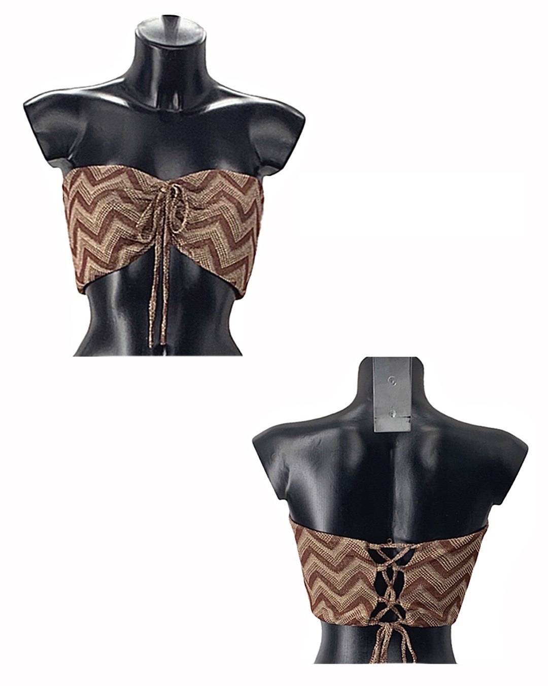 Chevron Crop Top & Maxi Skirt Set - Brown