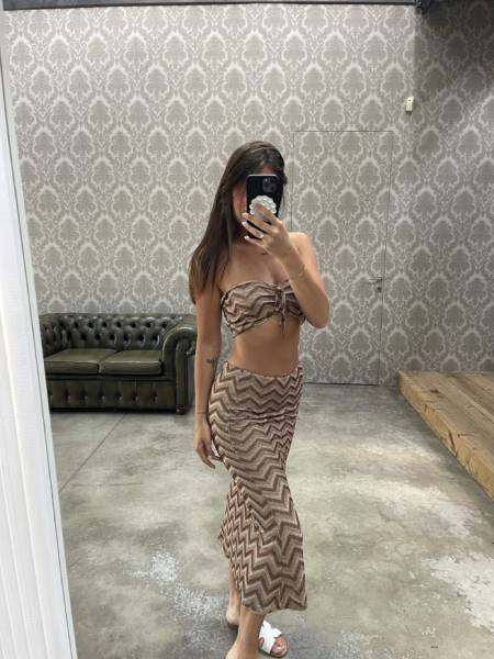 Chevron Crop Top & Maxi Skirt Set - Brown