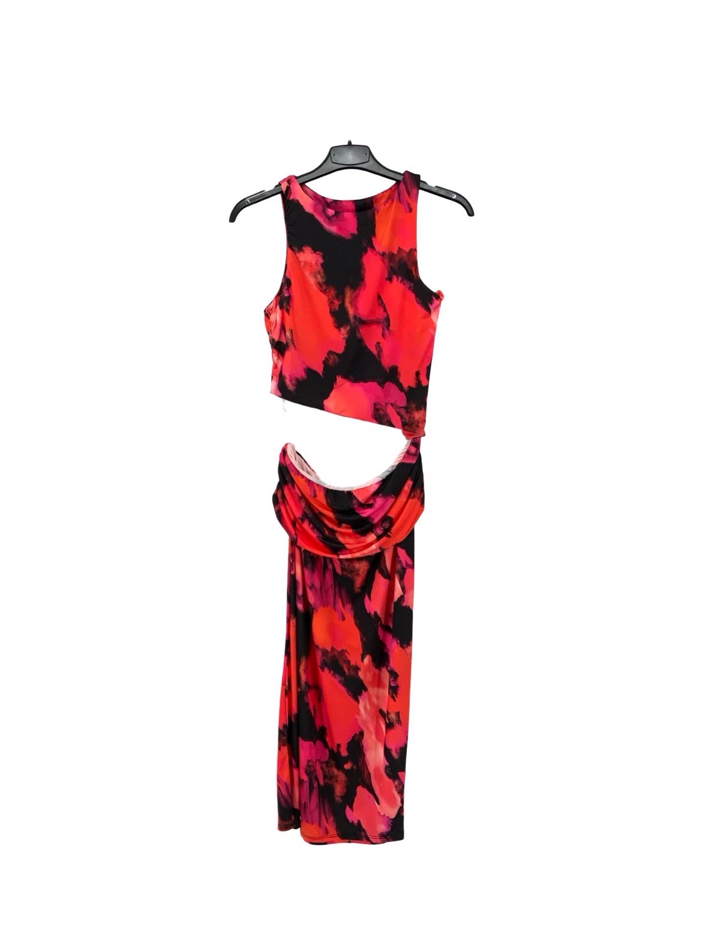 Printed Cut Out Midi Dress - Red