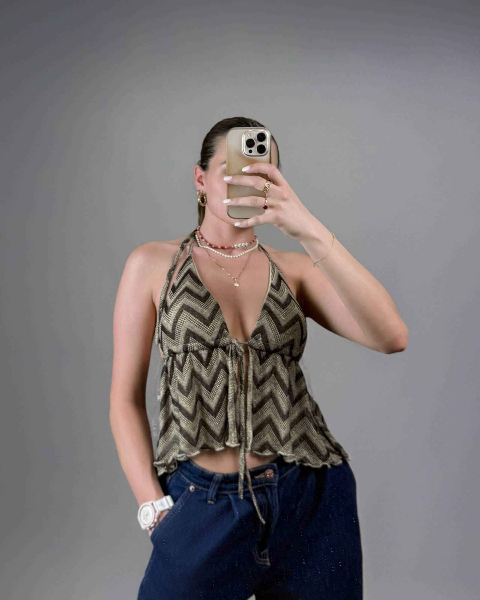 Chevron Halter Top - Black