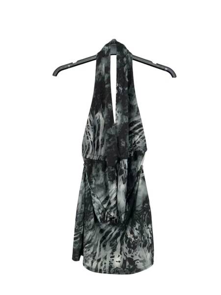 Open Back Printed Mini Dress - Black