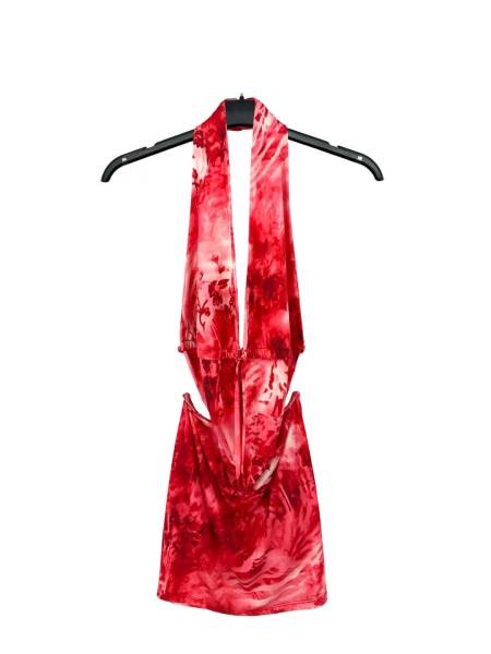 Open Back Printed Mini Dress - Red