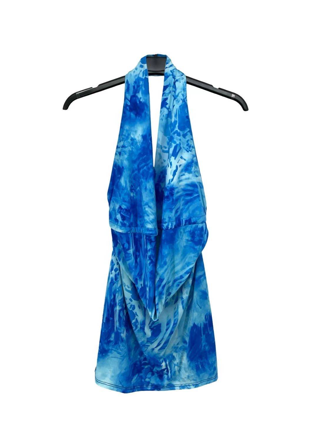 Open Back Printed Mini Dress - Royal Blue