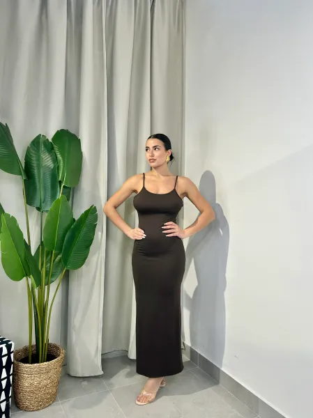 Open Back Lycra Dress - Brown