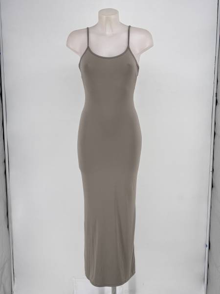 Open Back Lycra Dress - Khaki
