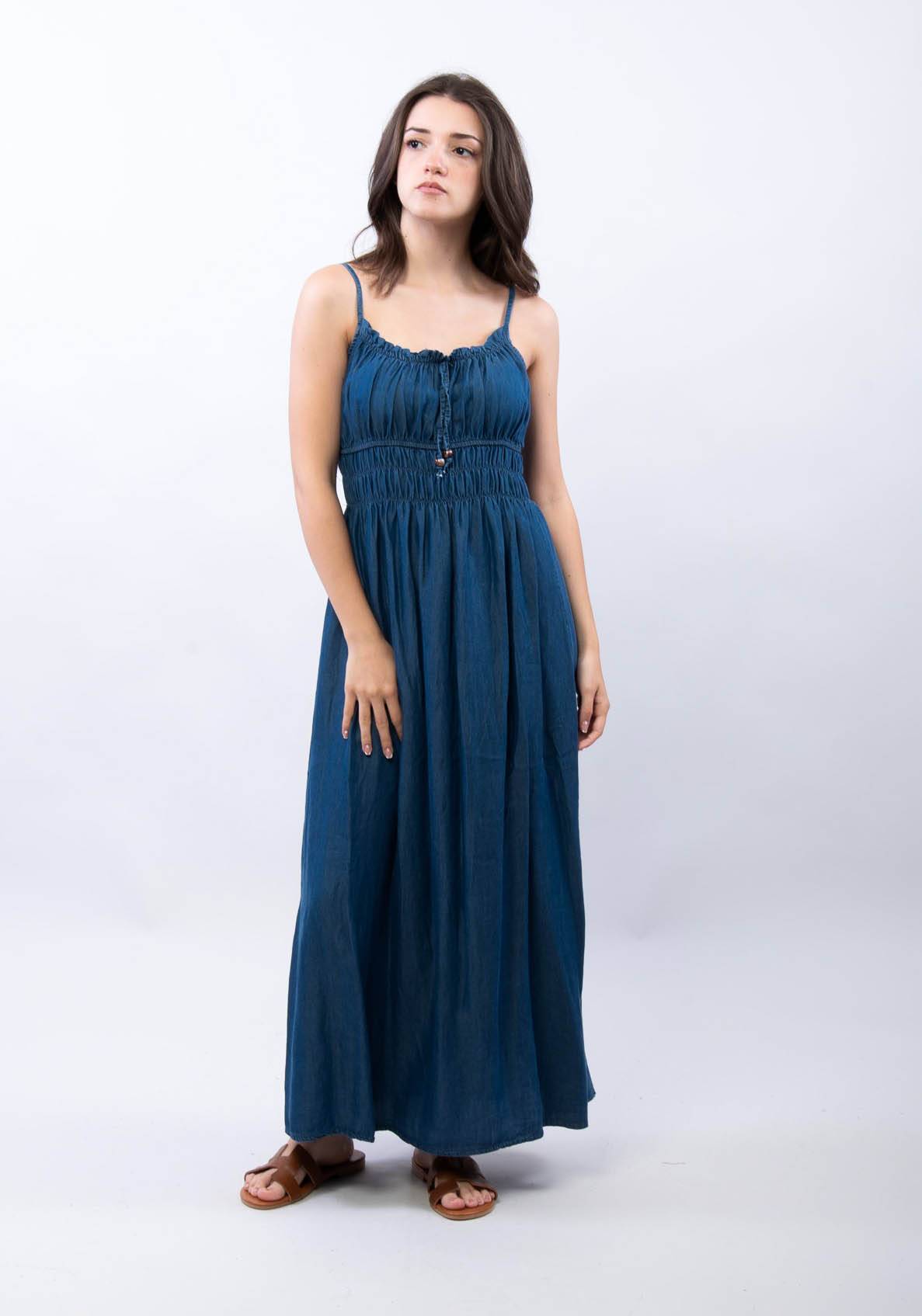 Long Denim-Effect Dress - Dark Blue