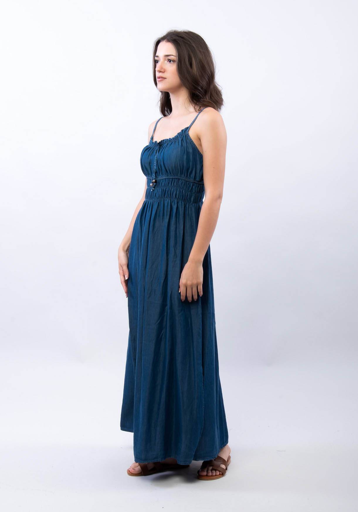 Long Denim-Effect Dress - Dark Blue