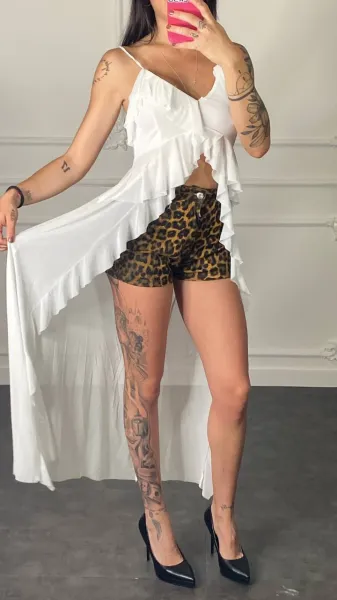 Ruffled Sheer Longline Top - White