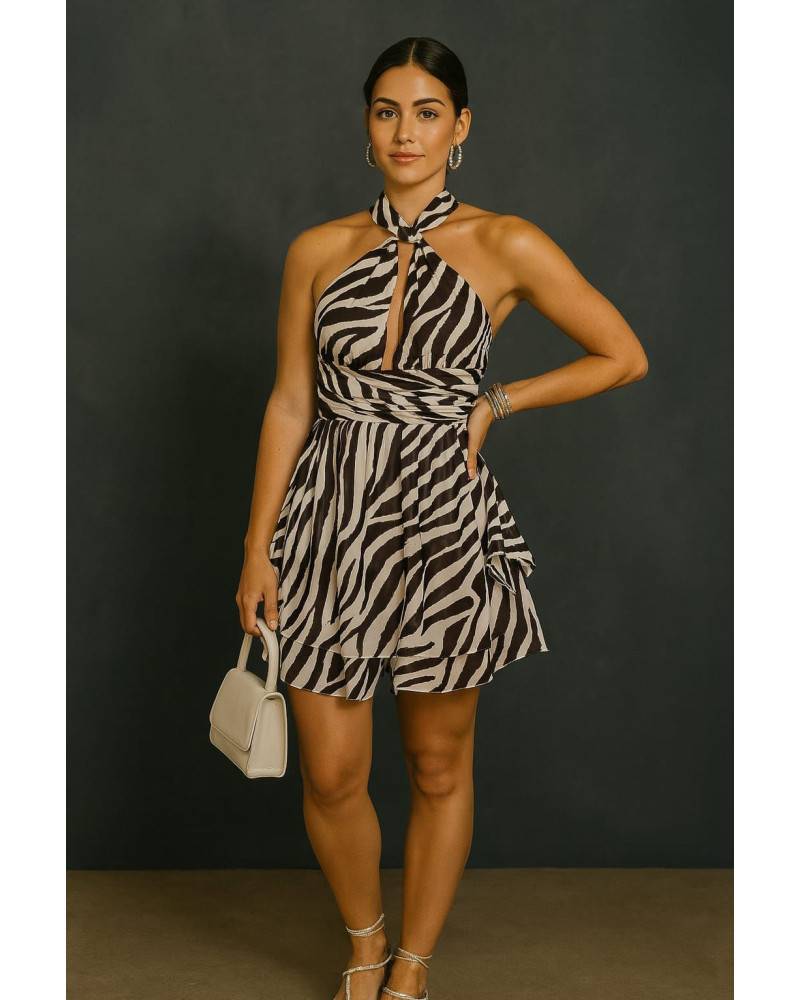 Multipurpose Printed Mini Dress - Black
