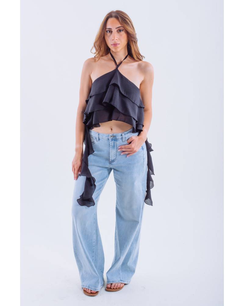 Asymmetric Ruffled Top - Black