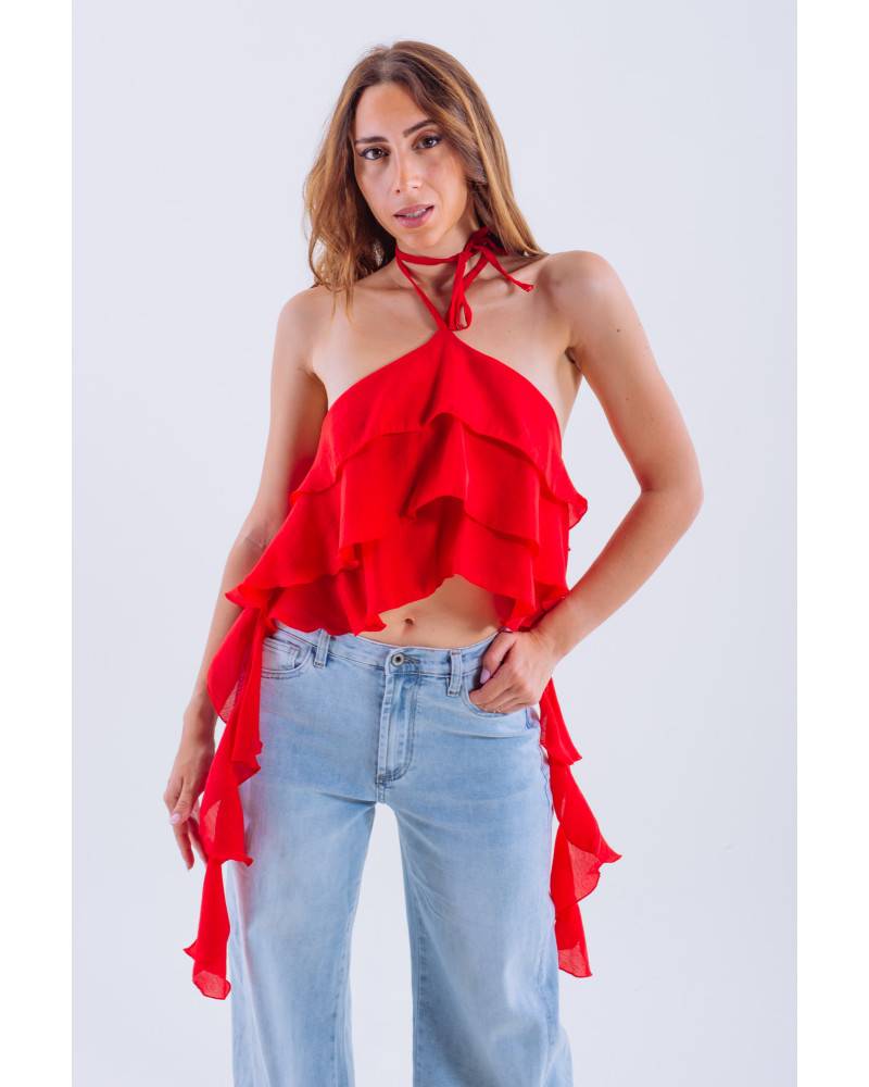 Asymmetric Ruffled Top - Red