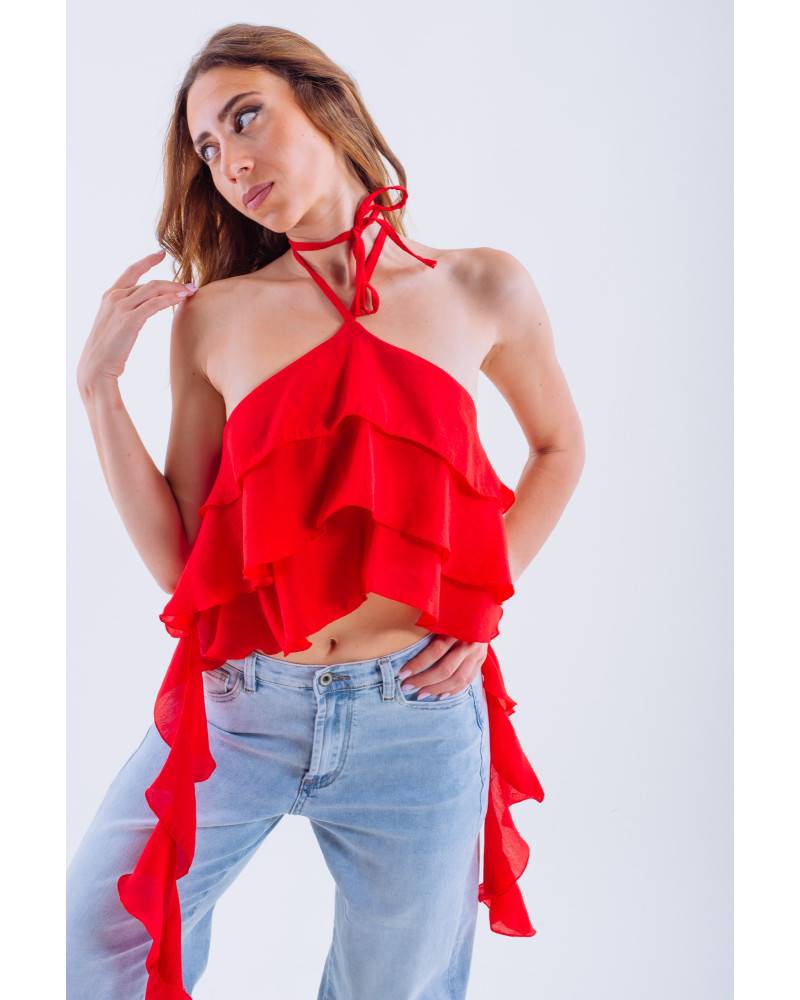 Asymmetric Ruffled Top - Red