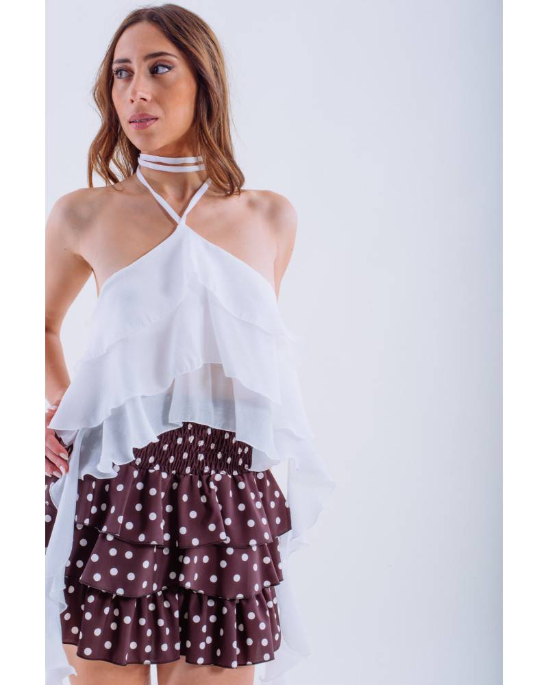 Asymmetric Ruffled Top - White