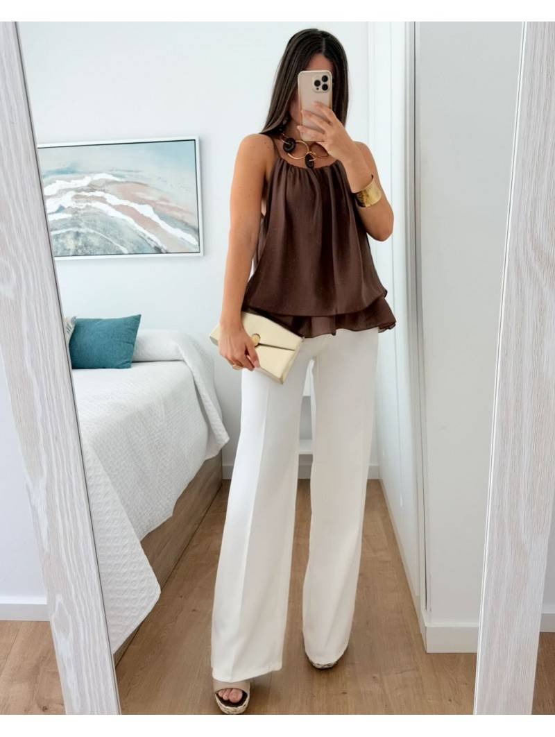 Chiffon Camisole Top - Brown