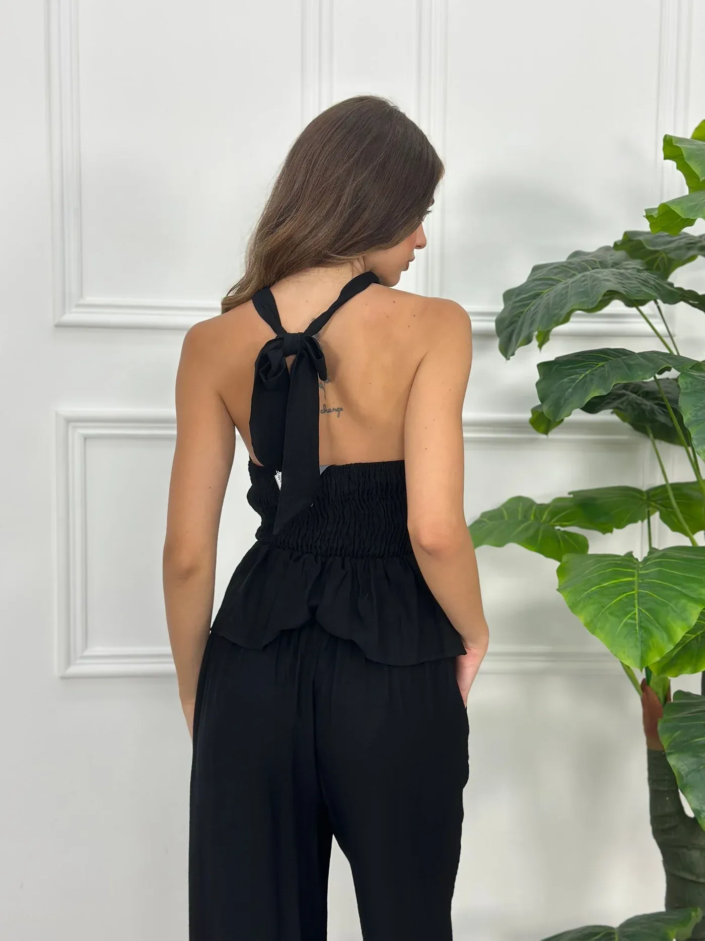 Palazzo Pants and Elegant Top Set - Black