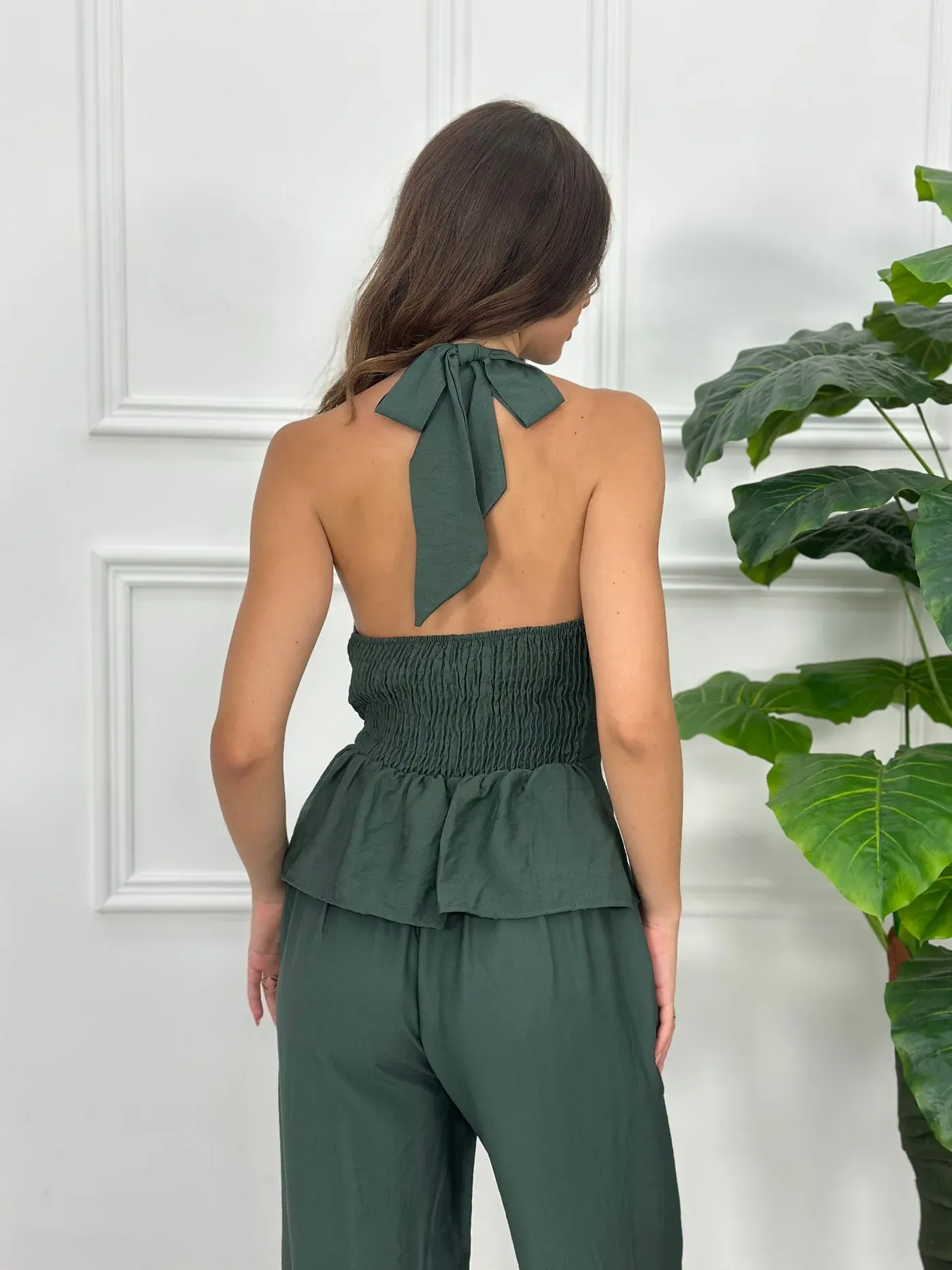 Palazzo Pants and Elegant Top Set - Khaki