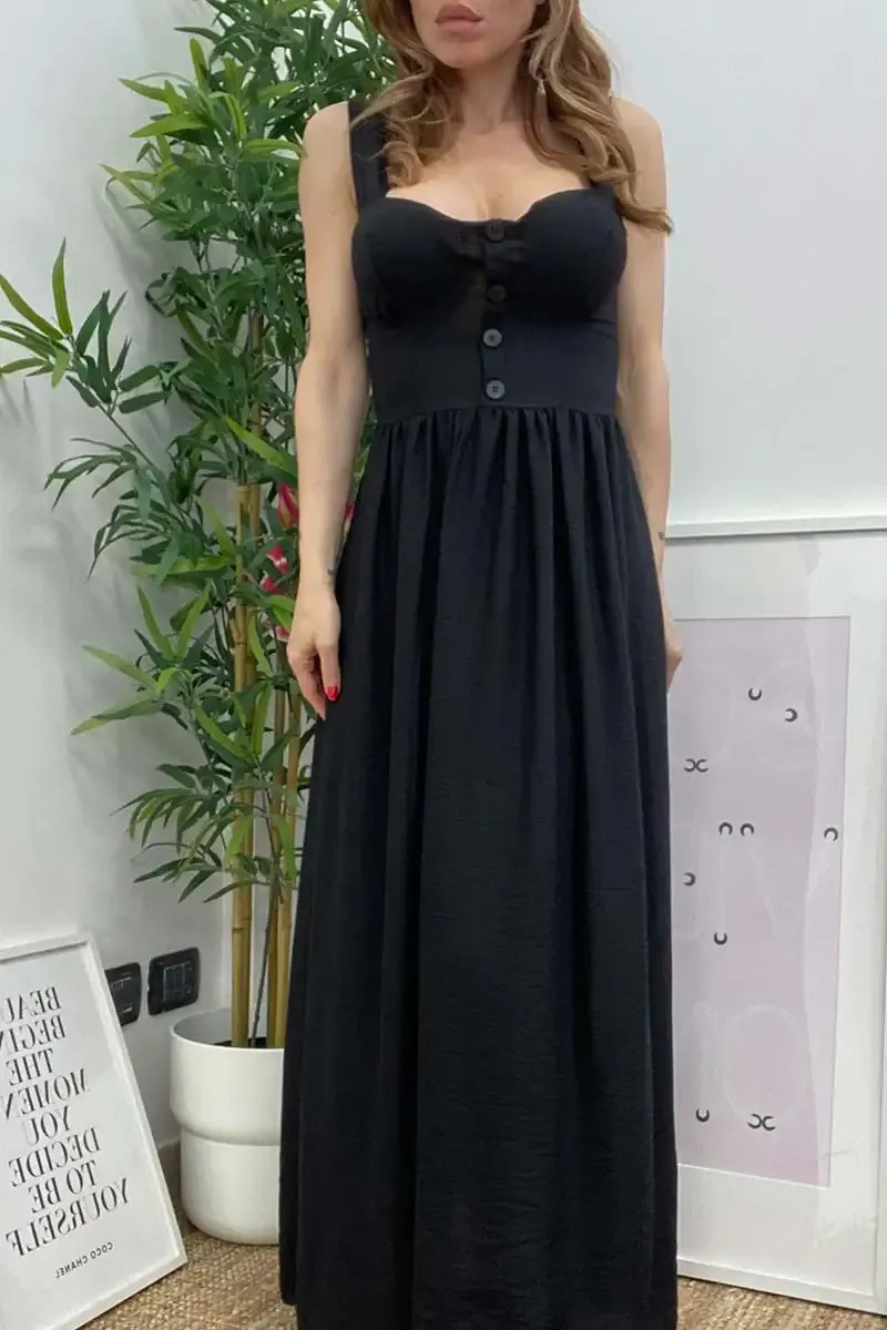 Bustier Airy Maxi Dress - Black