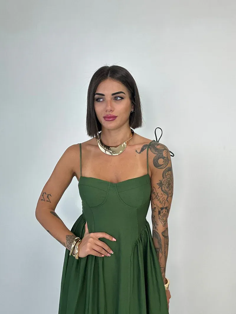 Strappy Airy Maxi Dress - Khaki