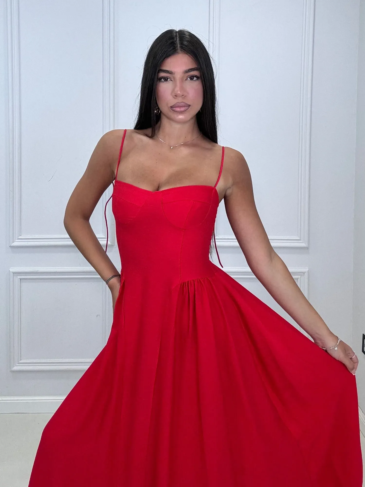 Strappy Airy Maxi Dress - Red