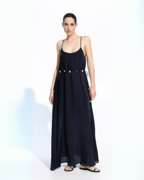 Airy Maxi Dress with Pearls - Black