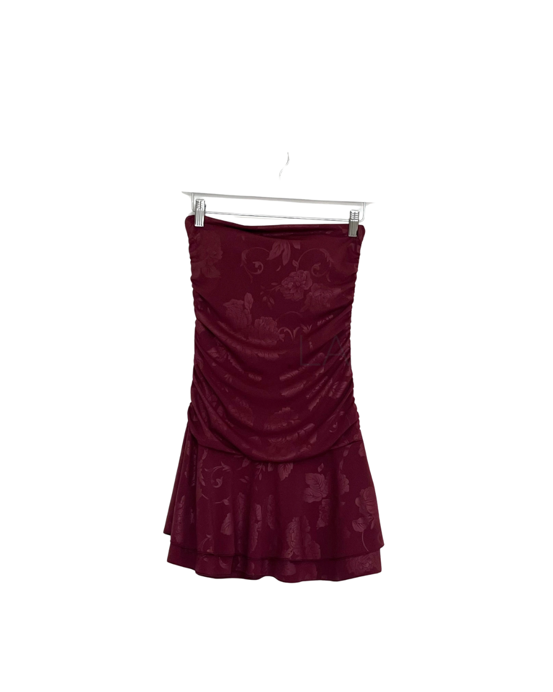 Mini Bandeau Patterned Dress - Bordeaux