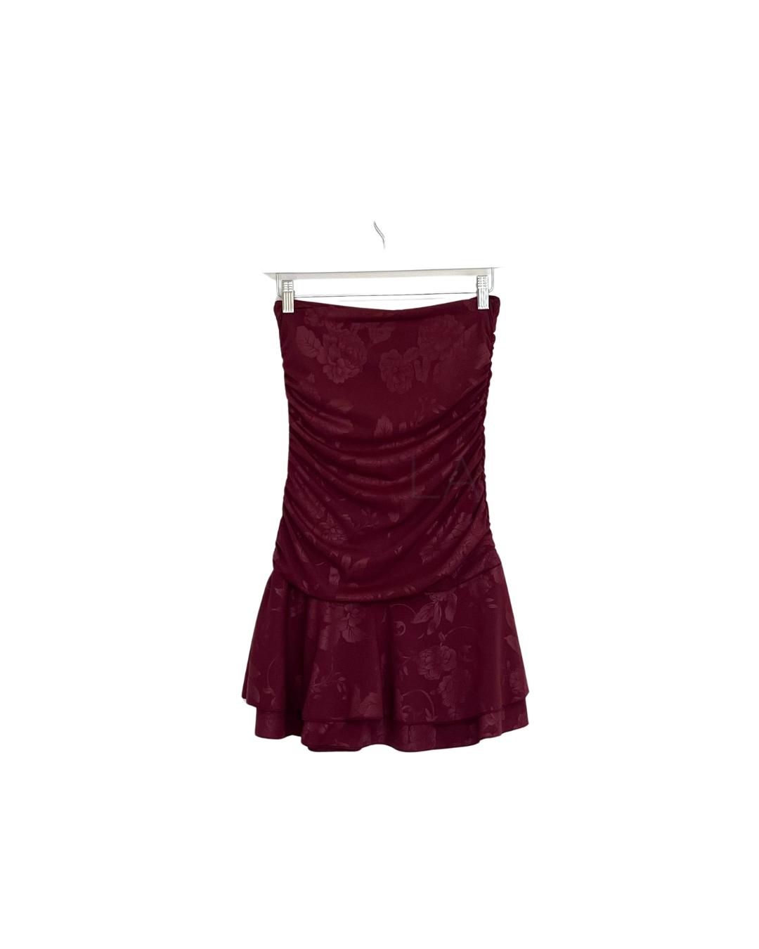 Mini Bandeau Patterned Dress - Bordeaux