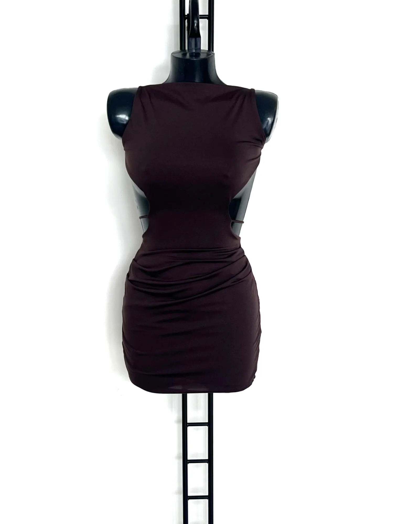 Cross Back Mini Dress - Brown
