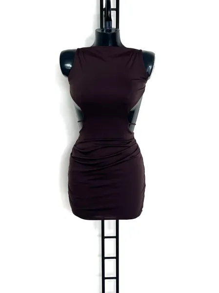 Cross Back Mini Dress - Brown