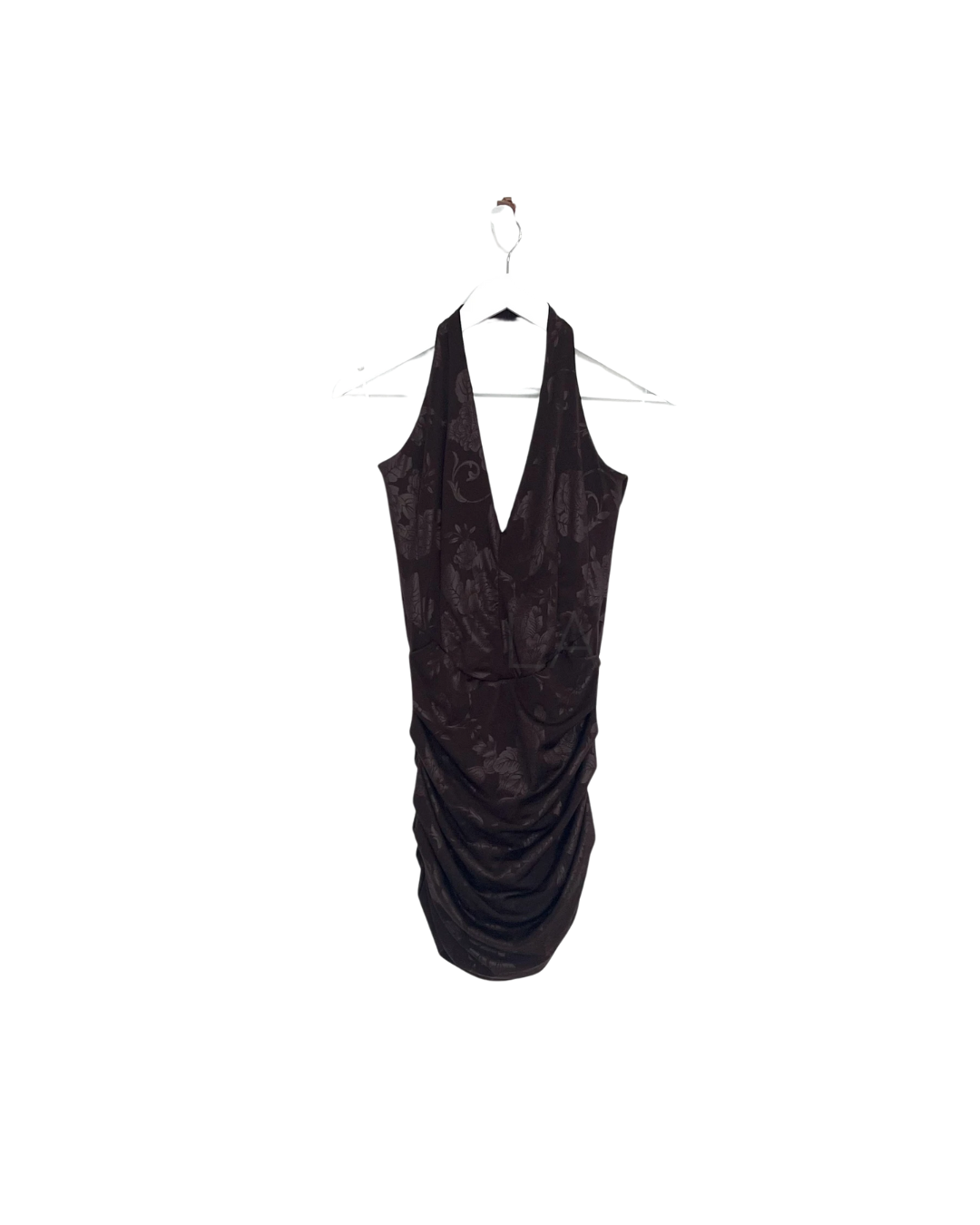 Halter Neck Patterned Mini Dress - Brown