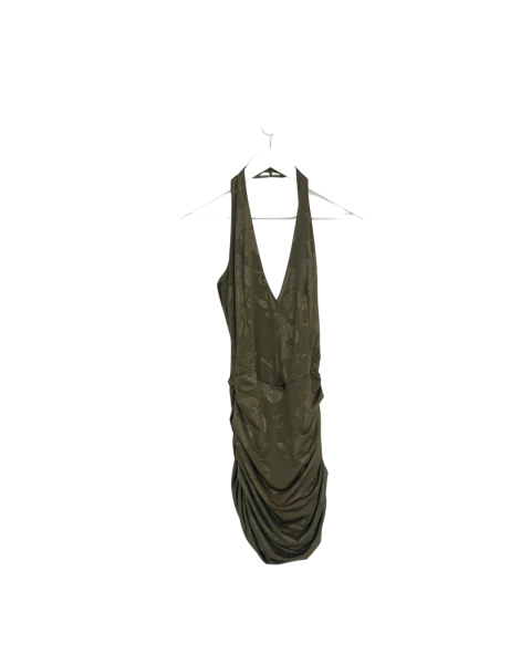 Halter Neck Patterned Mini Dress - Khaki
