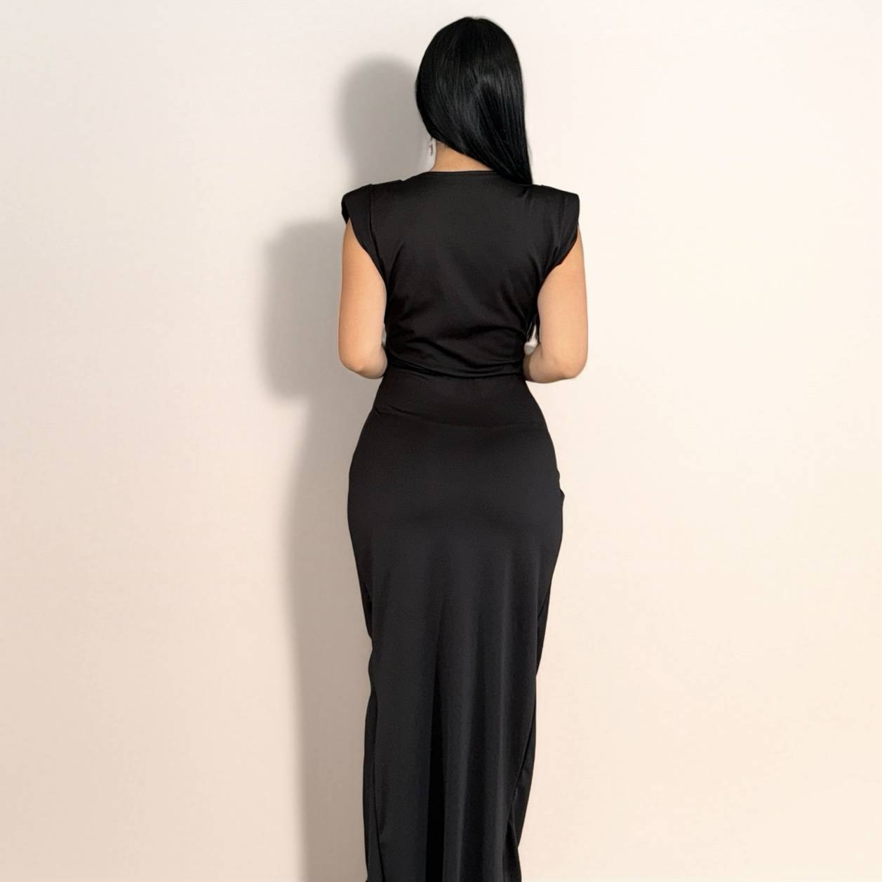 Deep Plunge Maxi Dress - Black