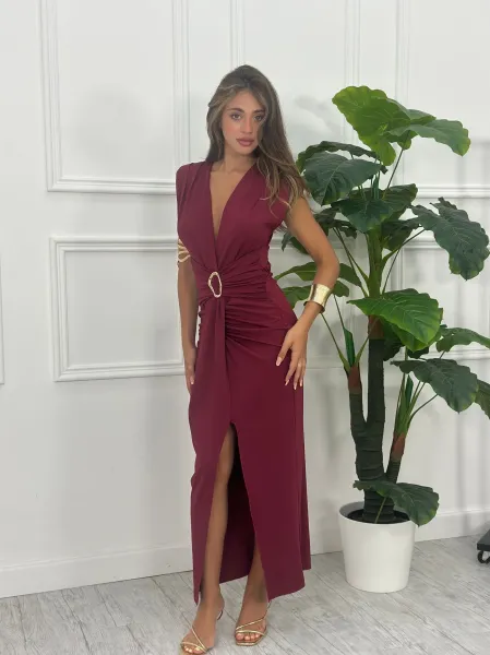 Deep Plunge Maxi Dress - Bordeaux