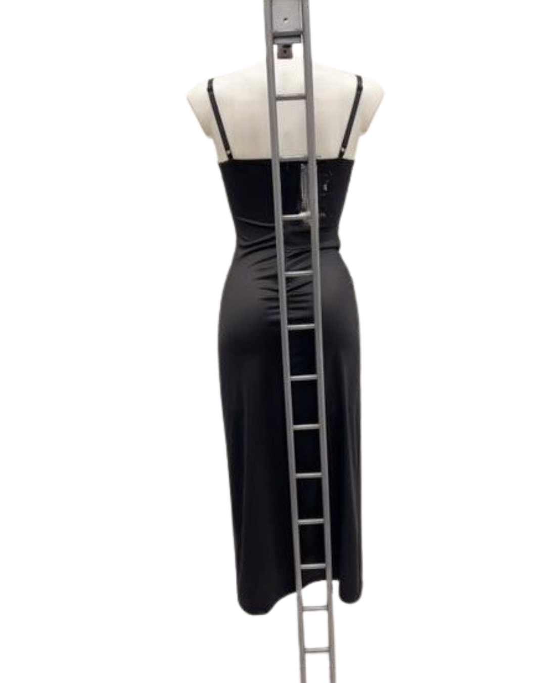 Midi Dress with Side Slit and Sheer Detail - Black