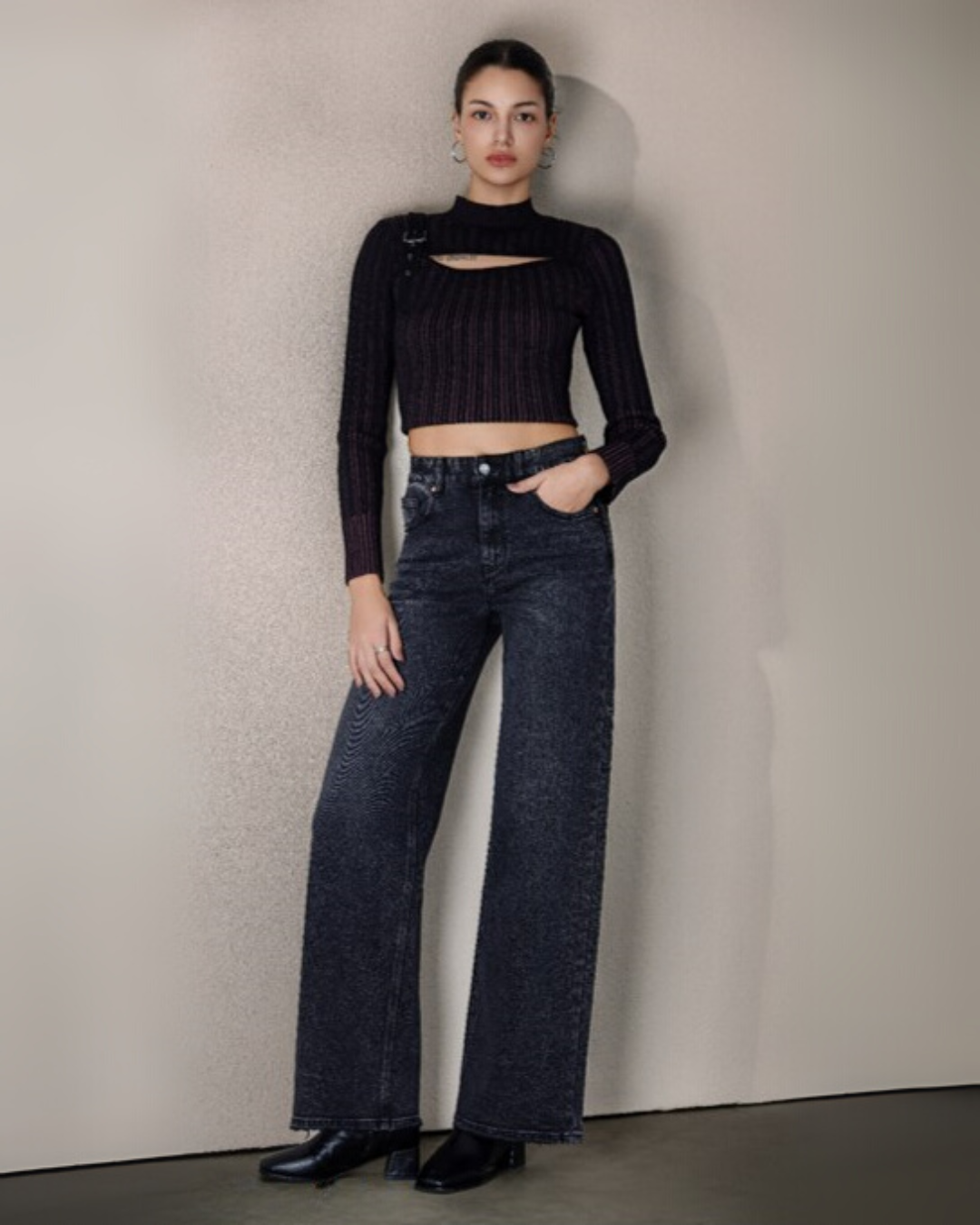High-Rise Black Wash Jeans - Black