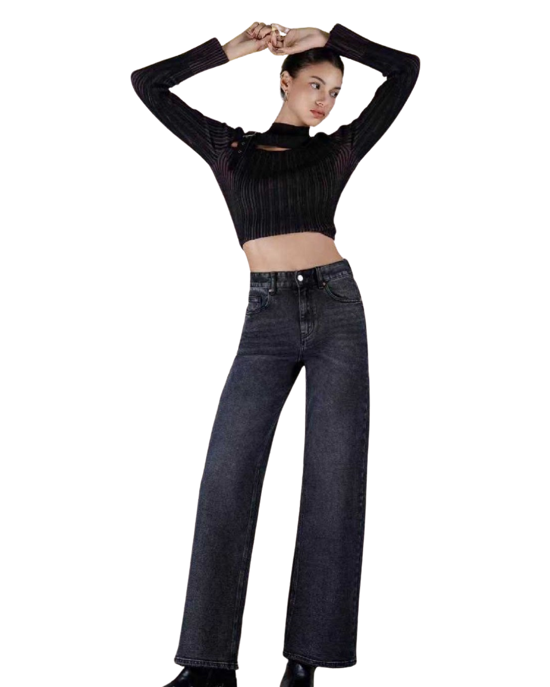 High-Rise Black Wash Jeans - Black