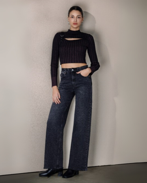 High-Rise Black Wash Jeans - Black