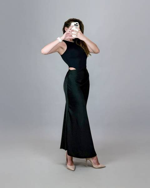 Fitted Dress Satin Skirt - Black